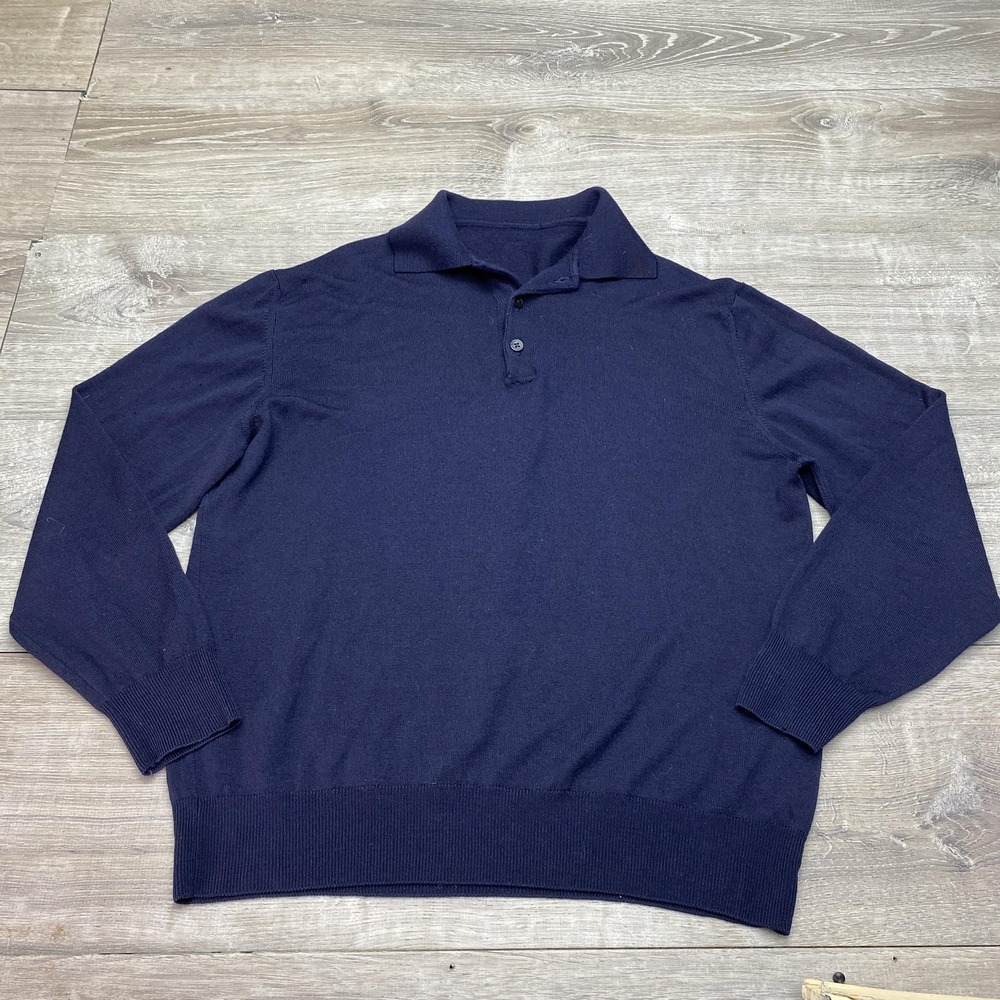 TITLE Italian Merino Wool Polo Sweater Men's M Navy Knit Made In Italy‎